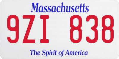 MA license plate 9ZI838