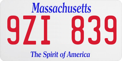 MA license plate 9ZI839