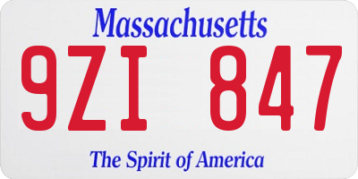 MA license plate 9ZI847