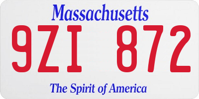 MA license plate 9ZI872