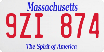 MA license plate 9ZI874