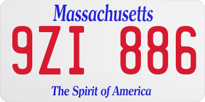 MA license plate 9ZI886