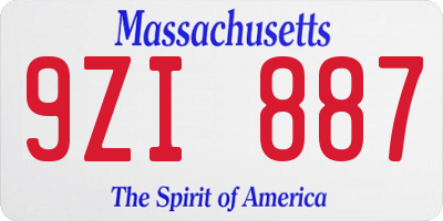 MA license plate 9ZI887