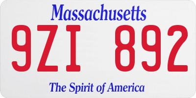 MA license plate 9ZI892