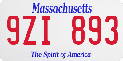 MA license plate 9ZI893