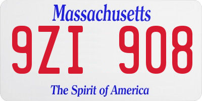 MA license plate 9ZI908