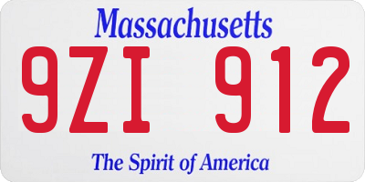 MA license plate 9ZI912