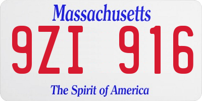MA license plate 9ZI916