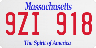 MA license plate 9ZI918