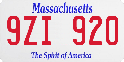 MA license plate 9ZI920