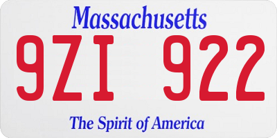 MA license plate 9ZI922