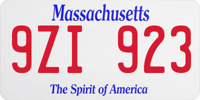 MA license plate 9ZI923