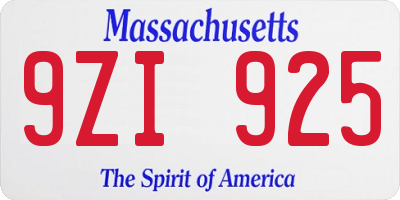 MA license plate 9ZI925