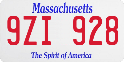 MA license plate 9ZI928