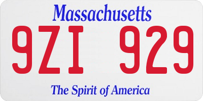 MA license plate 9ZI929