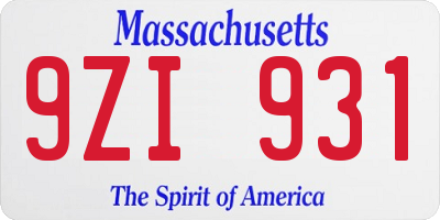 MA license plate 9ZI931
