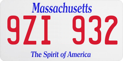 MA license plate 9ZI932