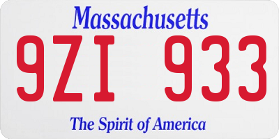 MA license plate 9ZI933