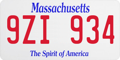 MA license plate 9ZI934