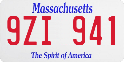 MA license plate 9ZI941