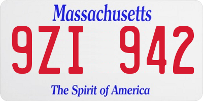 MA license plate 9ZI942