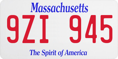 MA license plate 9ZI945