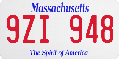 MA license plate 9ZI948