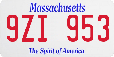 MA license plate 9ZI953