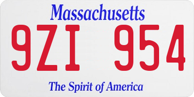 MA license plate 9ZI954