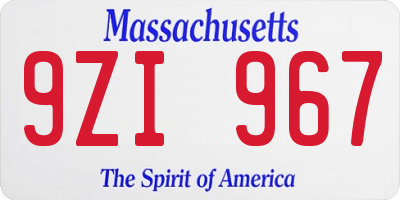 MA license plate 9ZI967