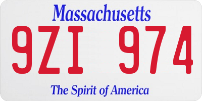 MA license plate 9ZI974