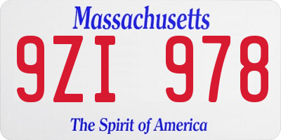 MA license plate 9ZI978