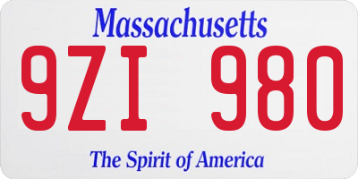 MA license plate 9ZI980