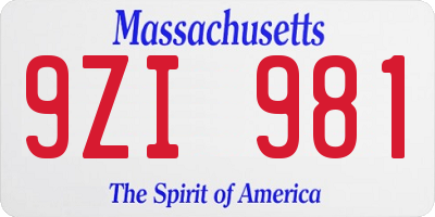 MA license plate 9ZI981