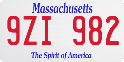 MA license plate 9ZI982