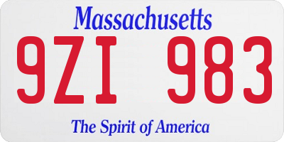 MA license plate 9ZI983