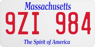 MA license plate 9ZI984