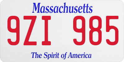 MA license plate 9ZI985