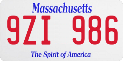 MA license plate 9ZI986