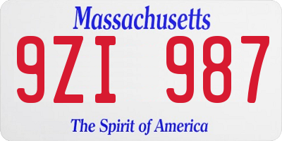 MA license plate 9ZI987