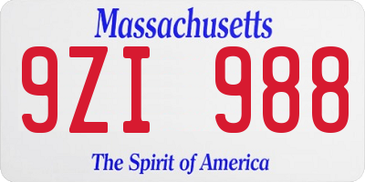 MA license plate 9ZI988