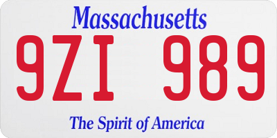 MA license plate 9ZI989