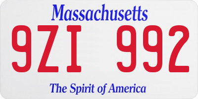 MA license plate 9ZI992