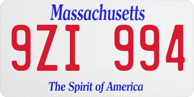 MA license plate 9ZI994