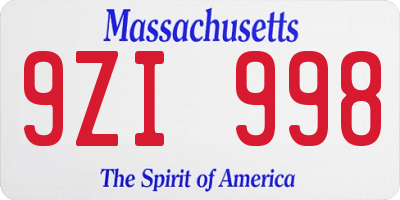 MA license plate 9ZI998