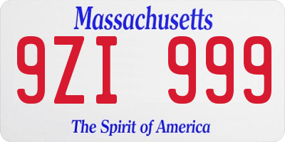 MA license plate 9ZI999