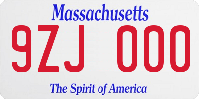 MA license plate 9ZJ000