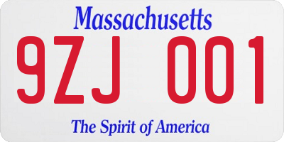 MA license plate 9ZJ001