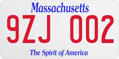 MA license plate 9ZJ002