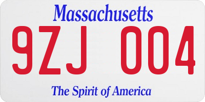 MA license plate 9ZJ004